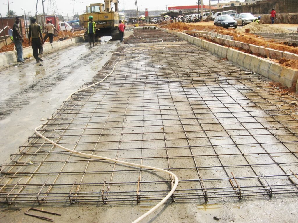 Road construction with concrete